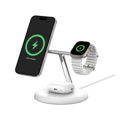 ที่ชาร์จไร้สาย Belkin 3-in-1 Wireless Charger Magnetic Stan Qi2 15W White