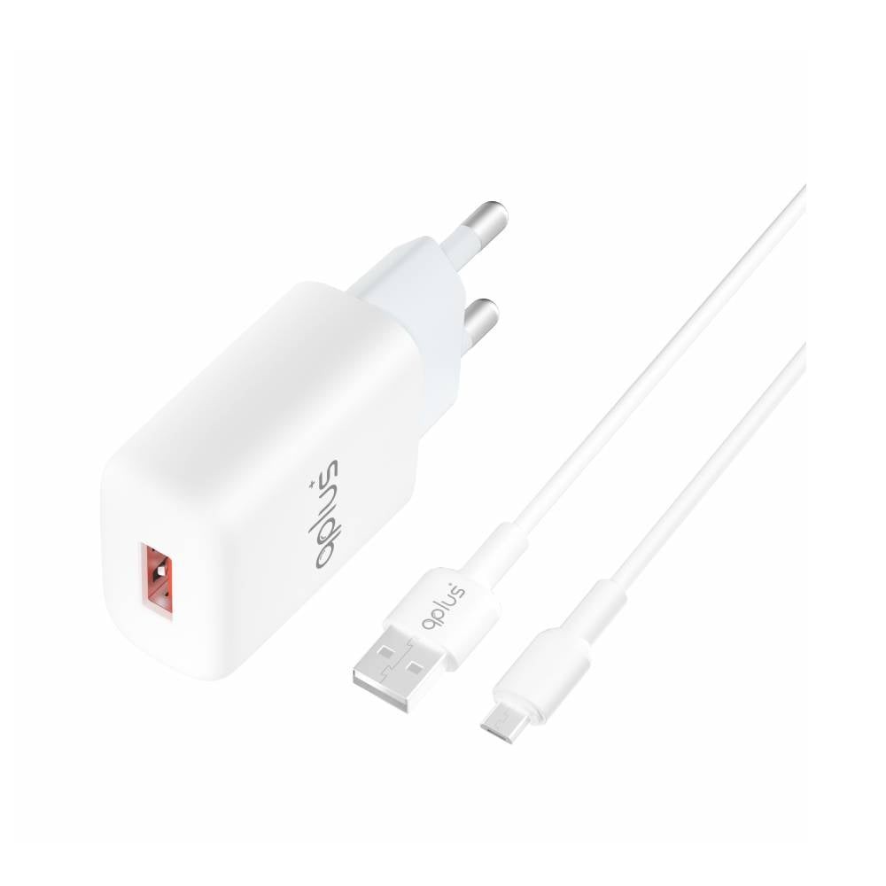 อะแดปเตอร์พร้อมสายชาร์จ QPLUS Wall USB Charger 1 USB-A (2.4A/12W) + Micro Cable 1M. White (AU-50) (TISI)