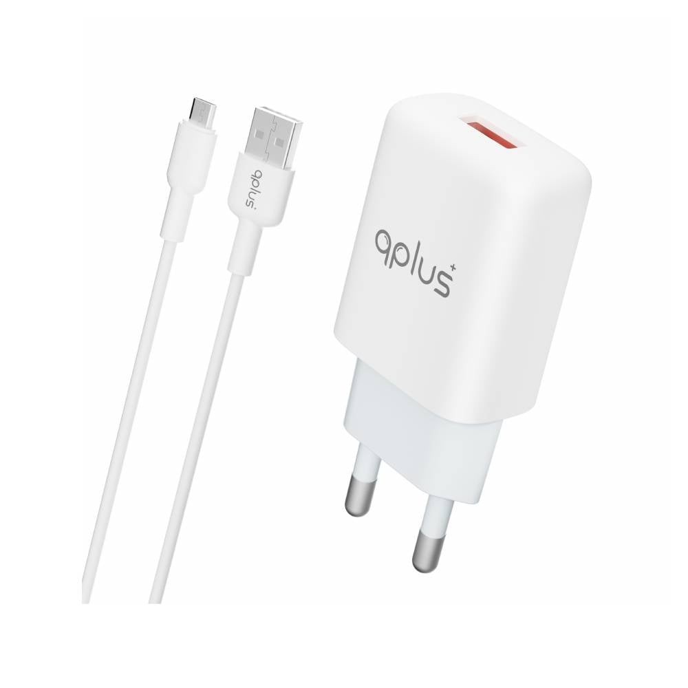 อะแดปเตอร์พร้อมสายชาร์จ QPLUS Wall USB Charger 1 USB-A (2.4A/12W) + Micro Cable 1M. White (AU-50) (TISI)