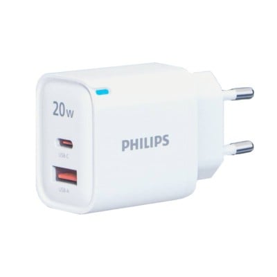 อะแดปเตอร์ Philips Wall Charger 1 USB-A / 1 USB-C 20W GaN White (TISI)