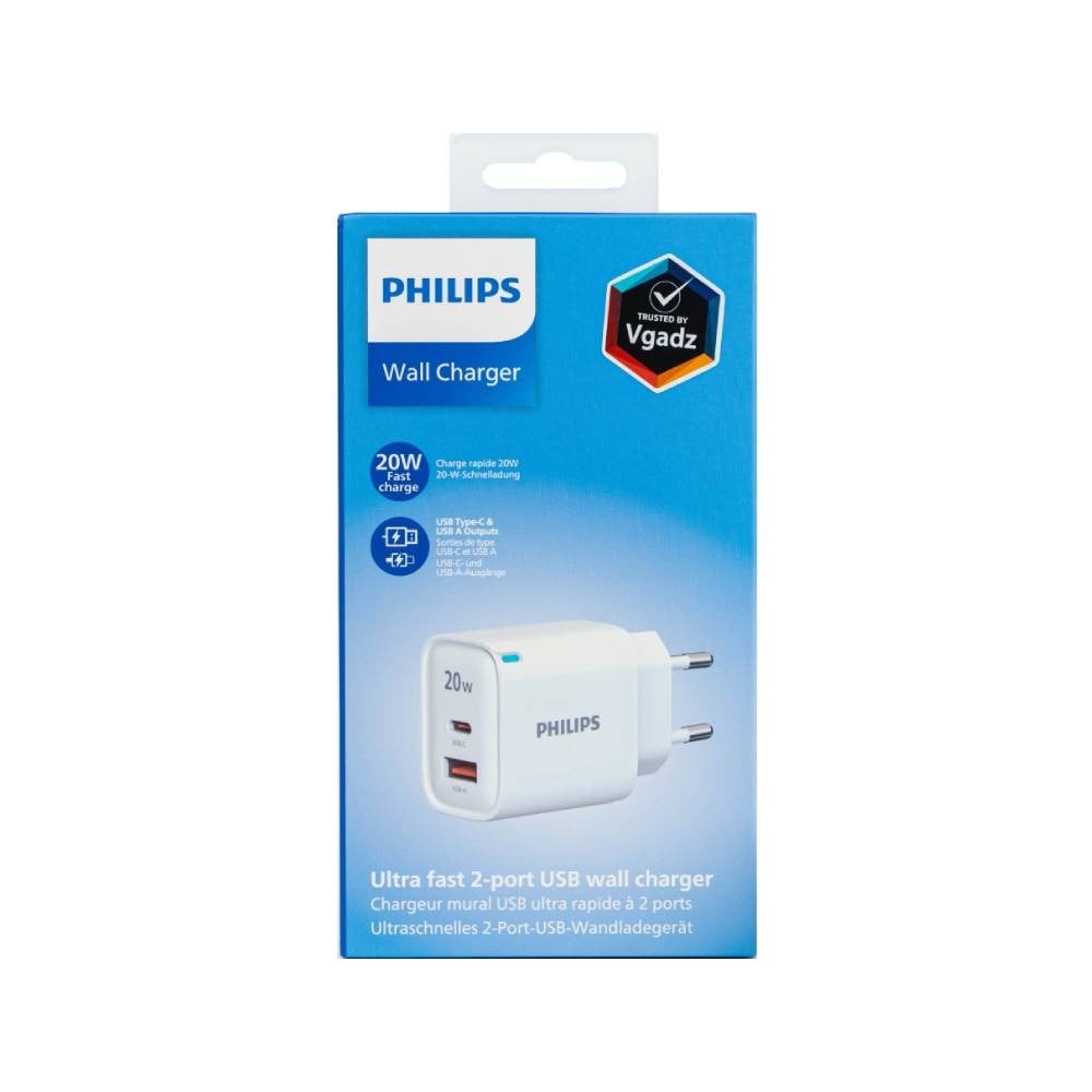 อะแดปเตอร์ Philips Wall Charger 1 USB-A / 1 USB-C 20W GaN White (TISI)