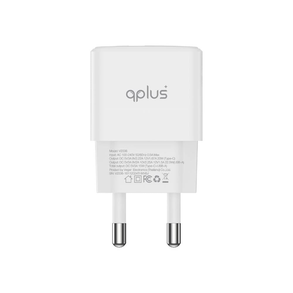 อะแดปเตอร์ QPLUS Wall USB Charger 1 USB-A (22.5W) / 1 USB-C (PD20W) White (V2006) (TISI)