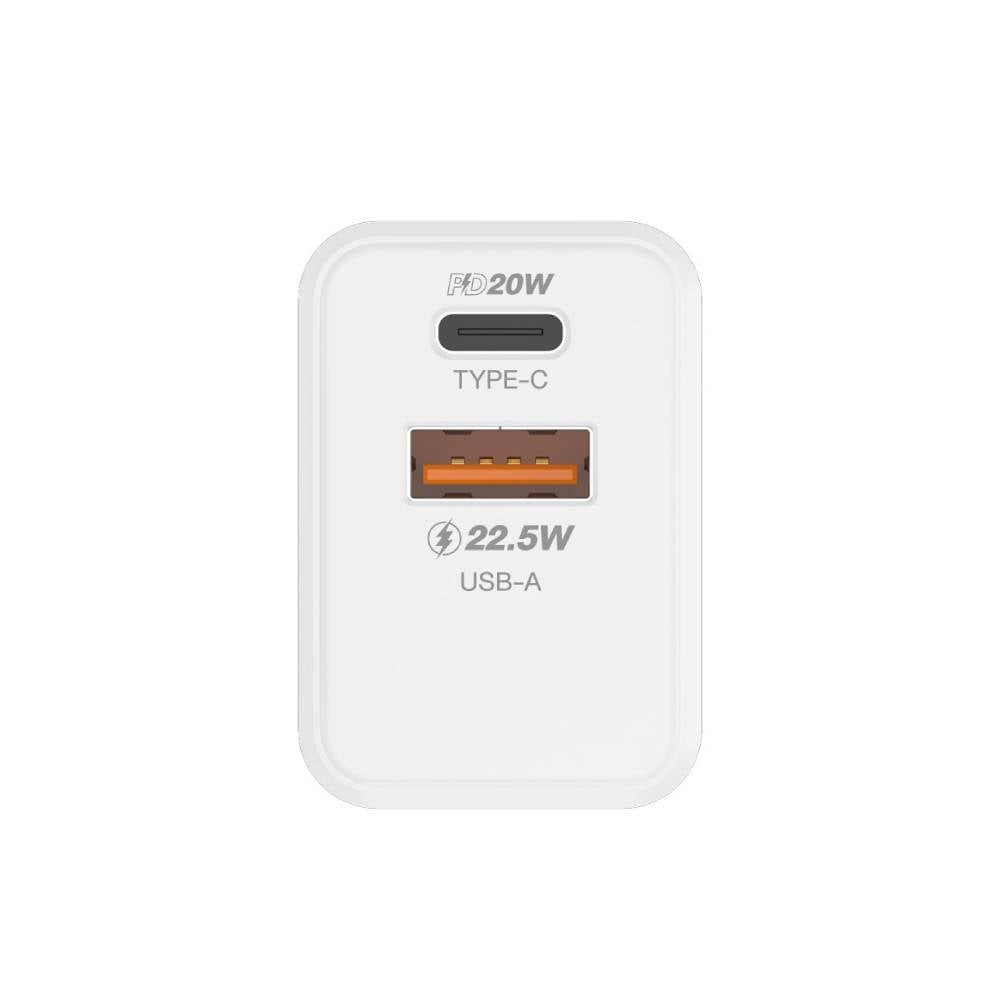 อะแดปเตอร์ QPLUS Wall USB Charger 1 USB-A (22.5W) / 1 USB-C (PD20W) White (V2006) (TISI)