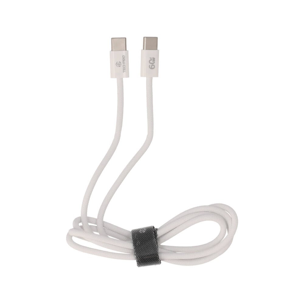 สายชาร์จ TECHPRO USB-C to USB-C Cable 60W 1M. Knitting White (TP-C05)