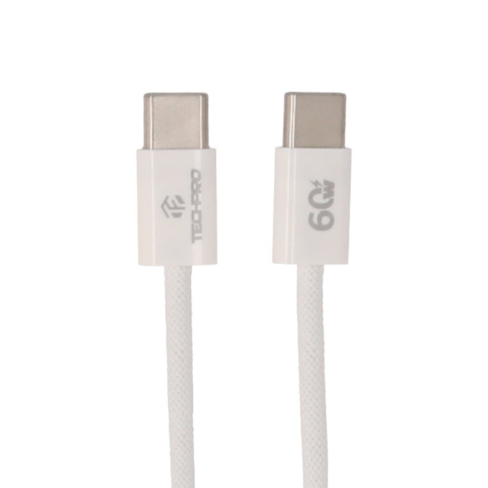 สายชาร์จ TECHPRO USB-C to USB-C Cable 60W 1M. Knitting White (TP-C05)