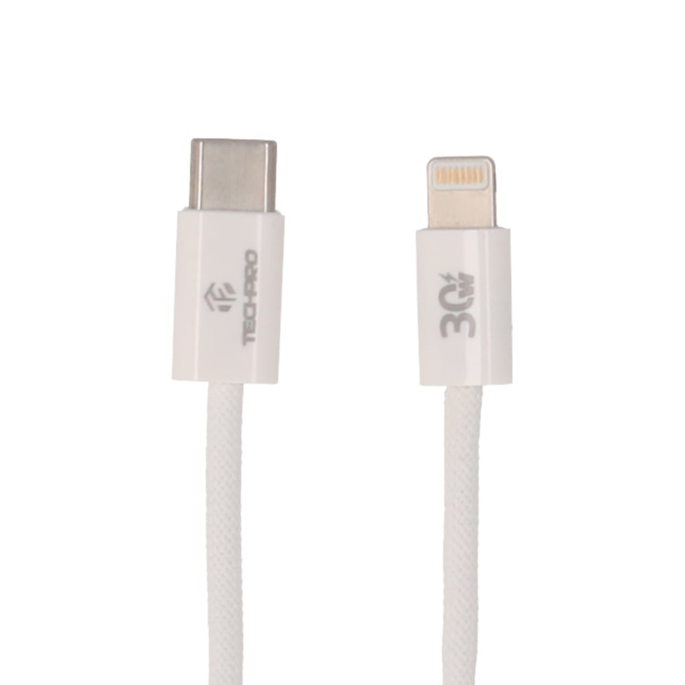 สายชาร์จ TECHPRO USB-C to Lightning 30W 1M Knitting White (TP-C05)