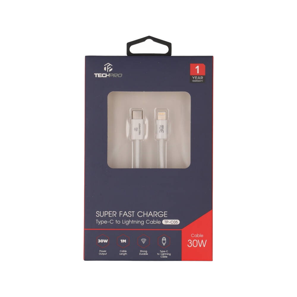 สายชาร์จ TECHPRO USB-C to Lightning 30W 1M Knitting White (TP-C05)