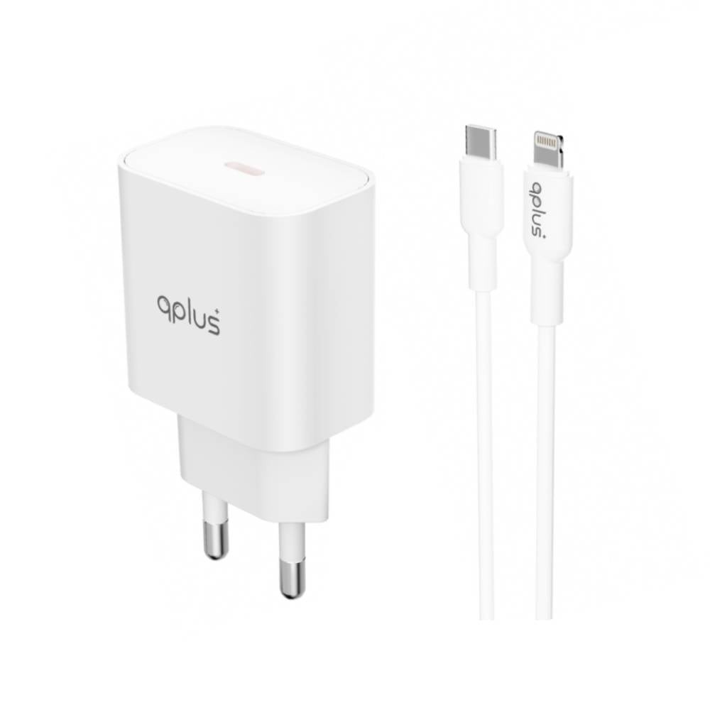 อะแดปเตอร์พร้อมสายชาร์จ QPLUS Wall USB Charger 1 USB-C (PD20W) + USB-C to Lightning Cable 1M. White (AP21) (TISI)