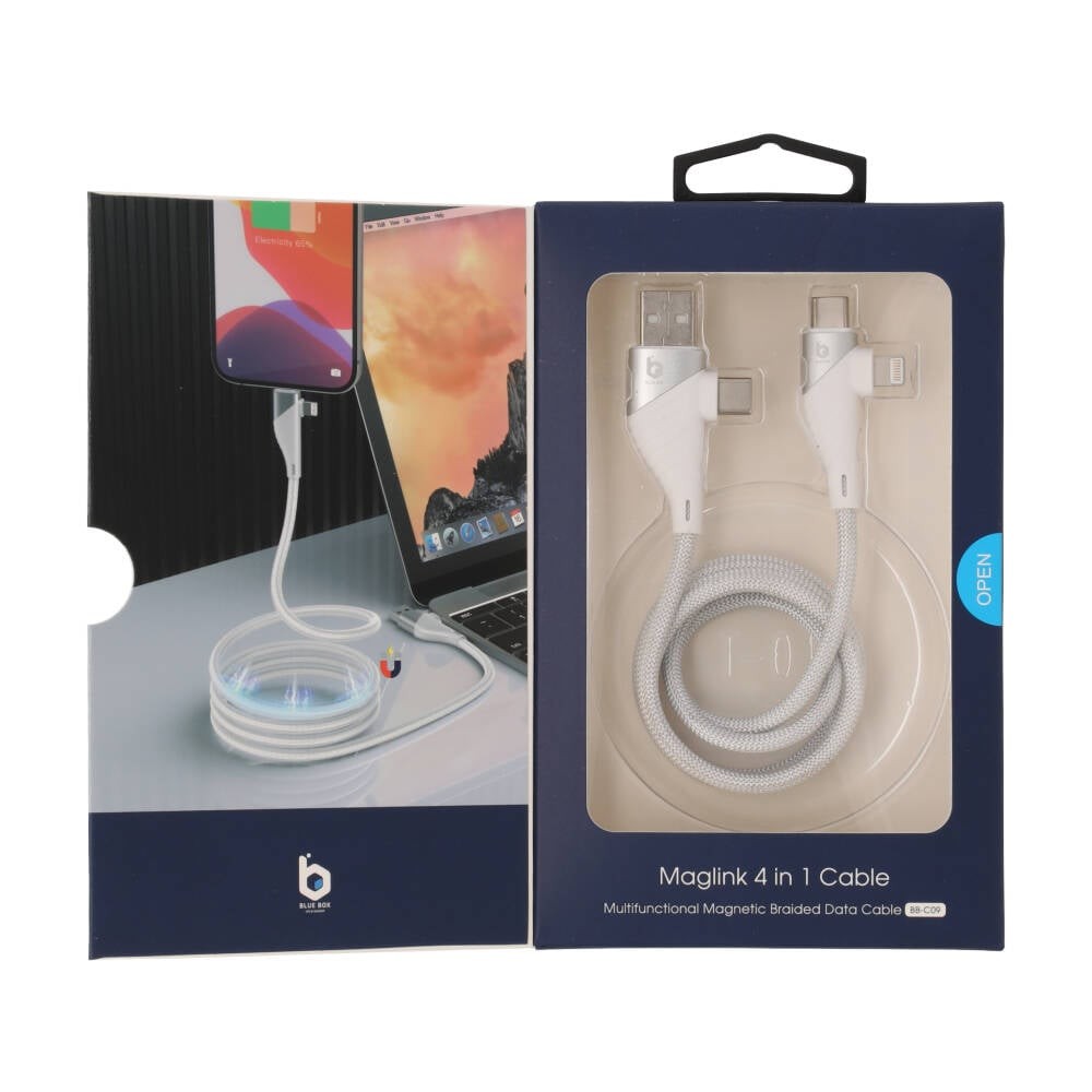 สายชาร์จ Blue Box 4-in-1 Multifunctional Magnetic Cable Braided Data 1M. White (BB-C09)