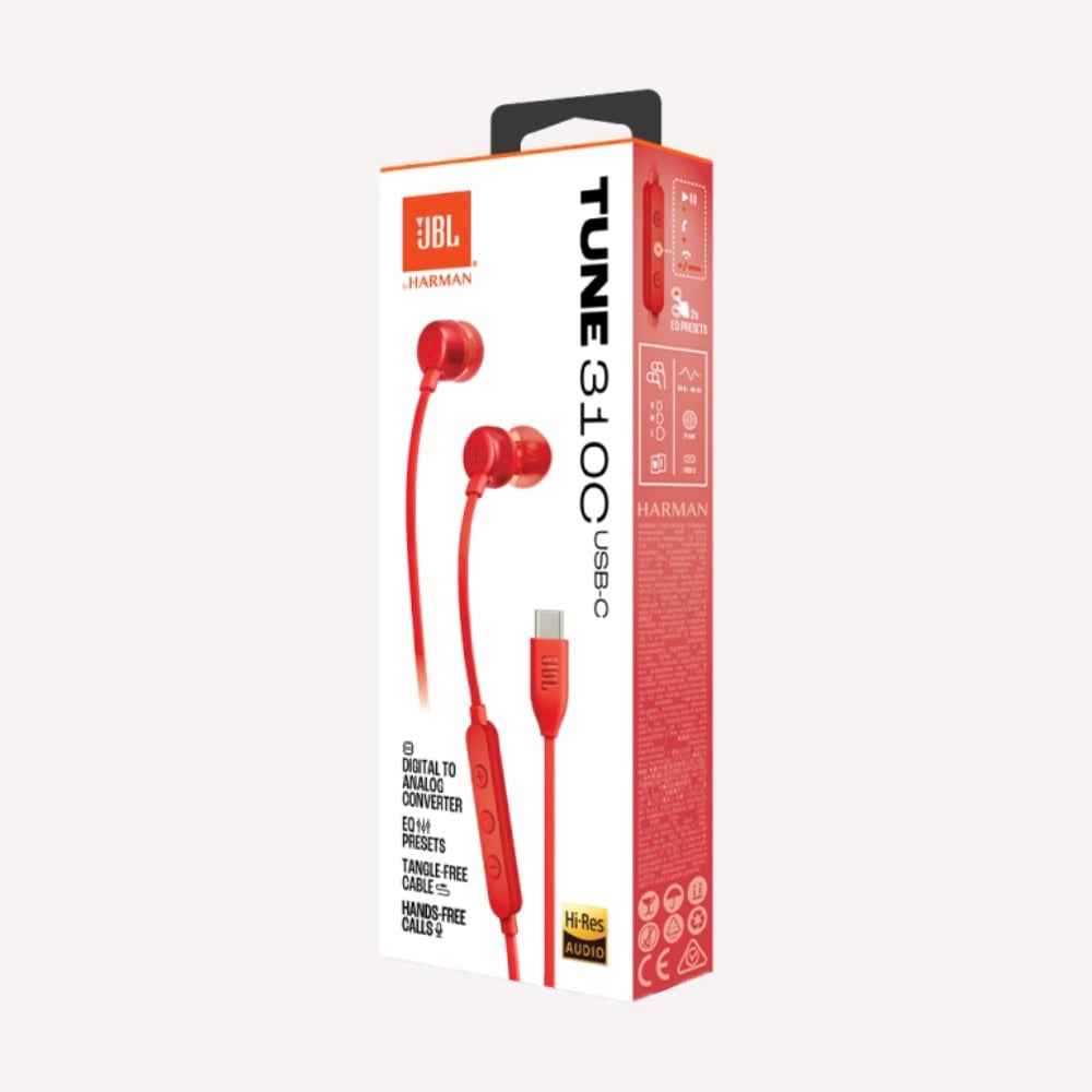 หูฟัง JBL In-Ear with Mic. T310 USB-C Red