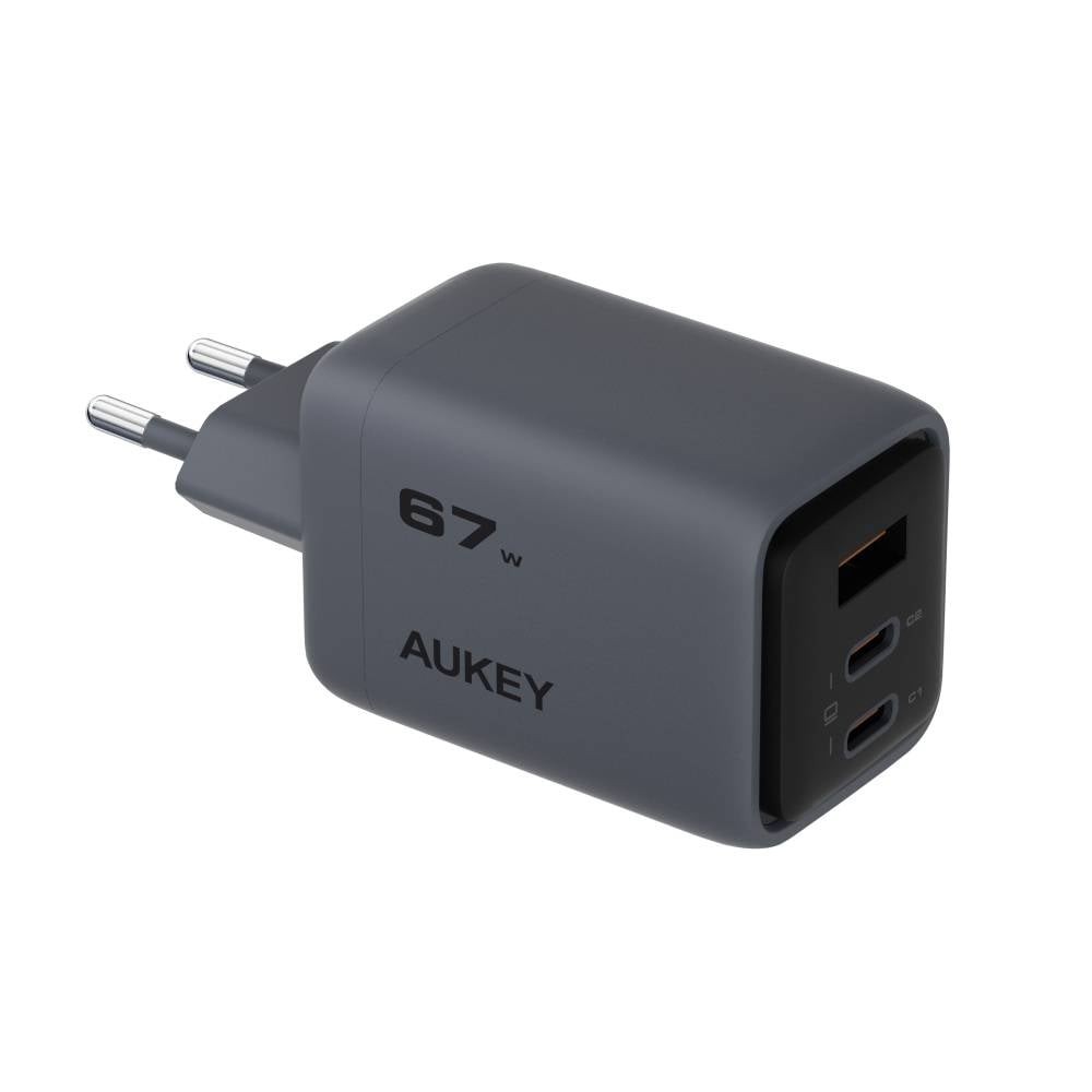 อะแดปเตอร์ AUKEY Wall USB Charger 1 USB-A / 2 USB-C (PD67W) GaN Gray (PA-C3) (TISI)
