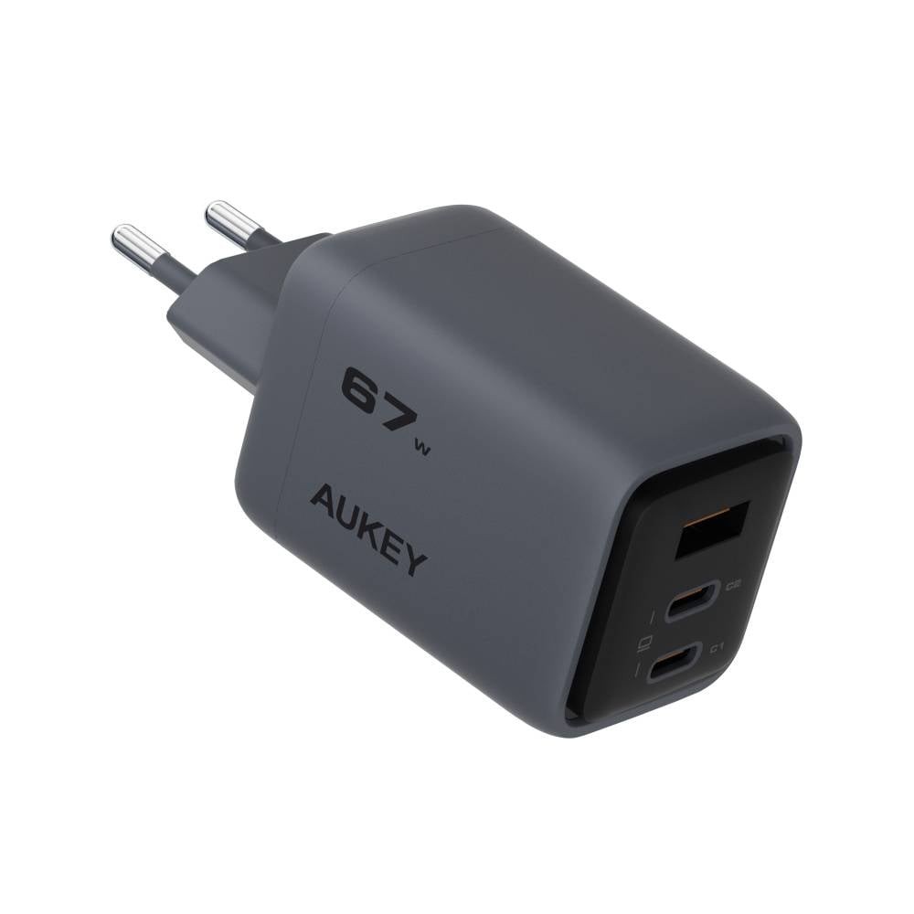 อะแดปเตอร์ AUKEY Wall USB Charger 1 USB-A / 2 USB-C (PD67W) GaN Gray (PA-C3) (TISI)