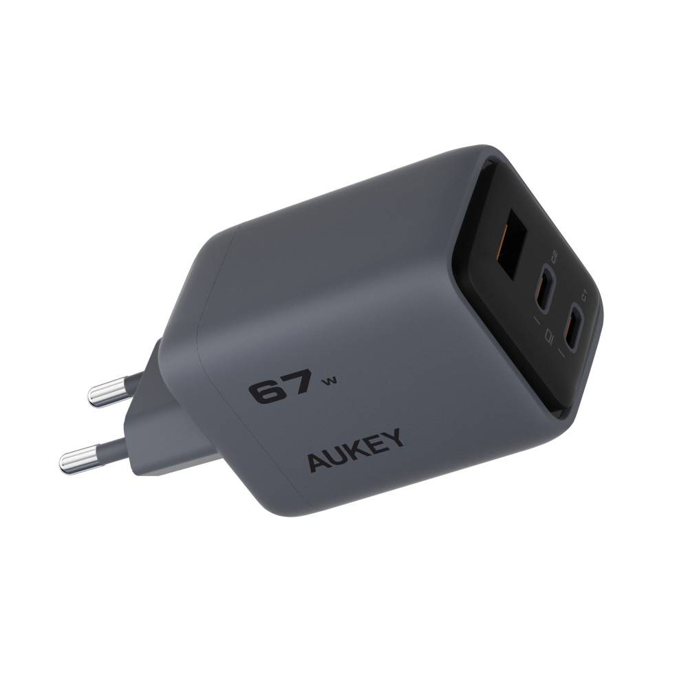อะแดปเตอร์ AUKEY Wall USB Charger 1 USB-A / 2 USB-C (PD67W) GaN Gray (PA-C3) (TISI)