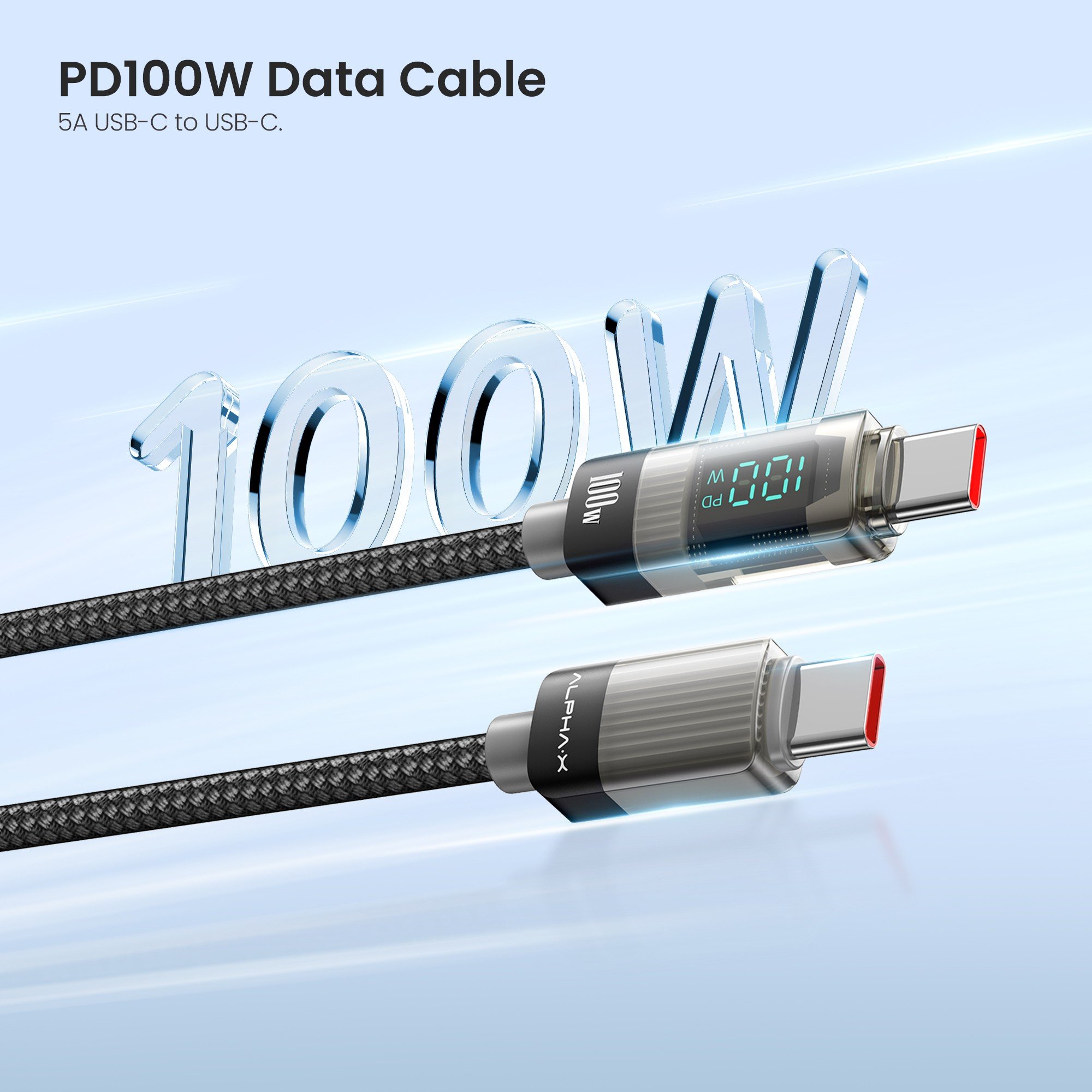 สายชาร์จ ALPHA.X USB-C to USB-C Cable 100W 1.2M ALU-CC10 Black