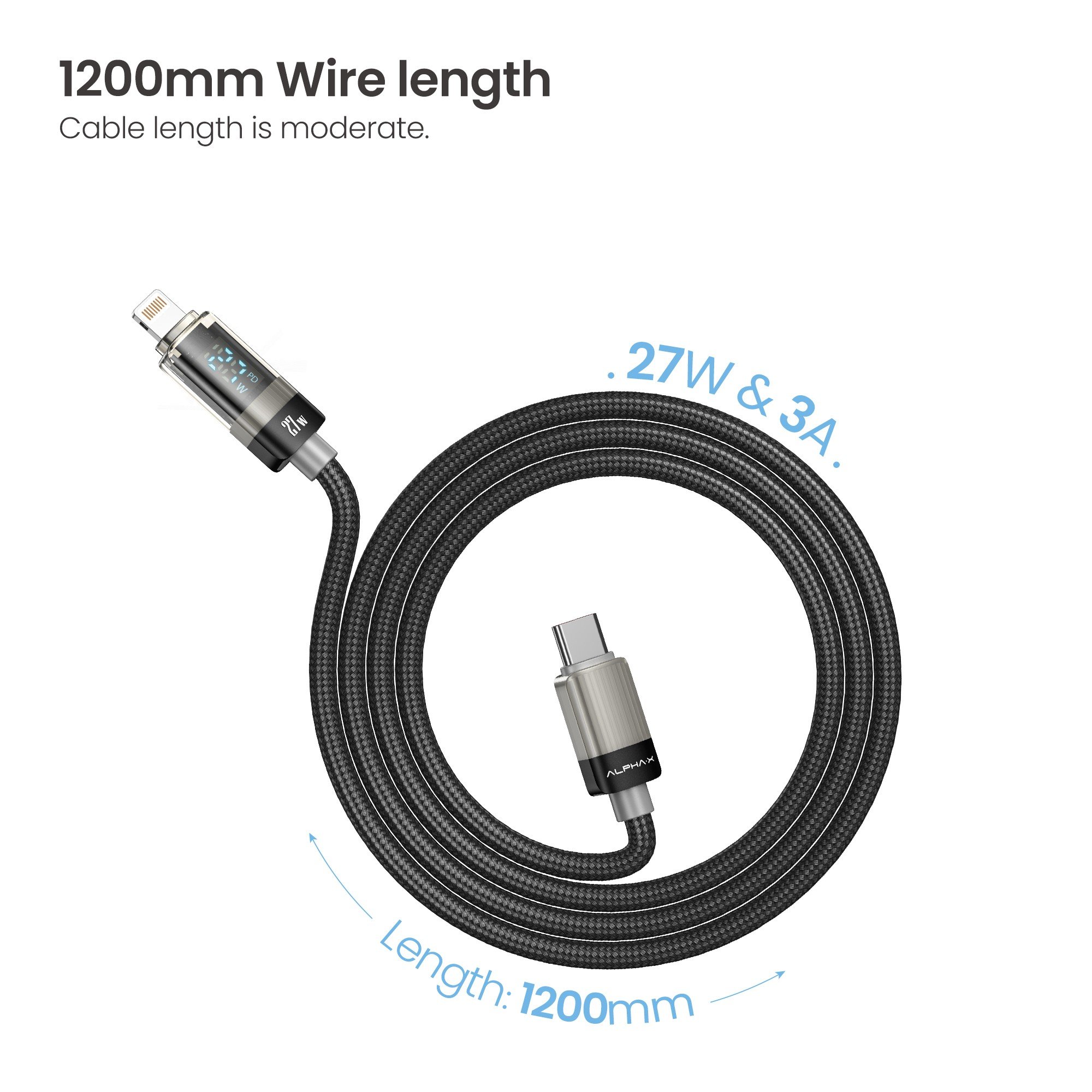 สายชาร์จ ALPHA.X USB-C to Lightning Cable 27W 1.2M ALU-CL10 Black