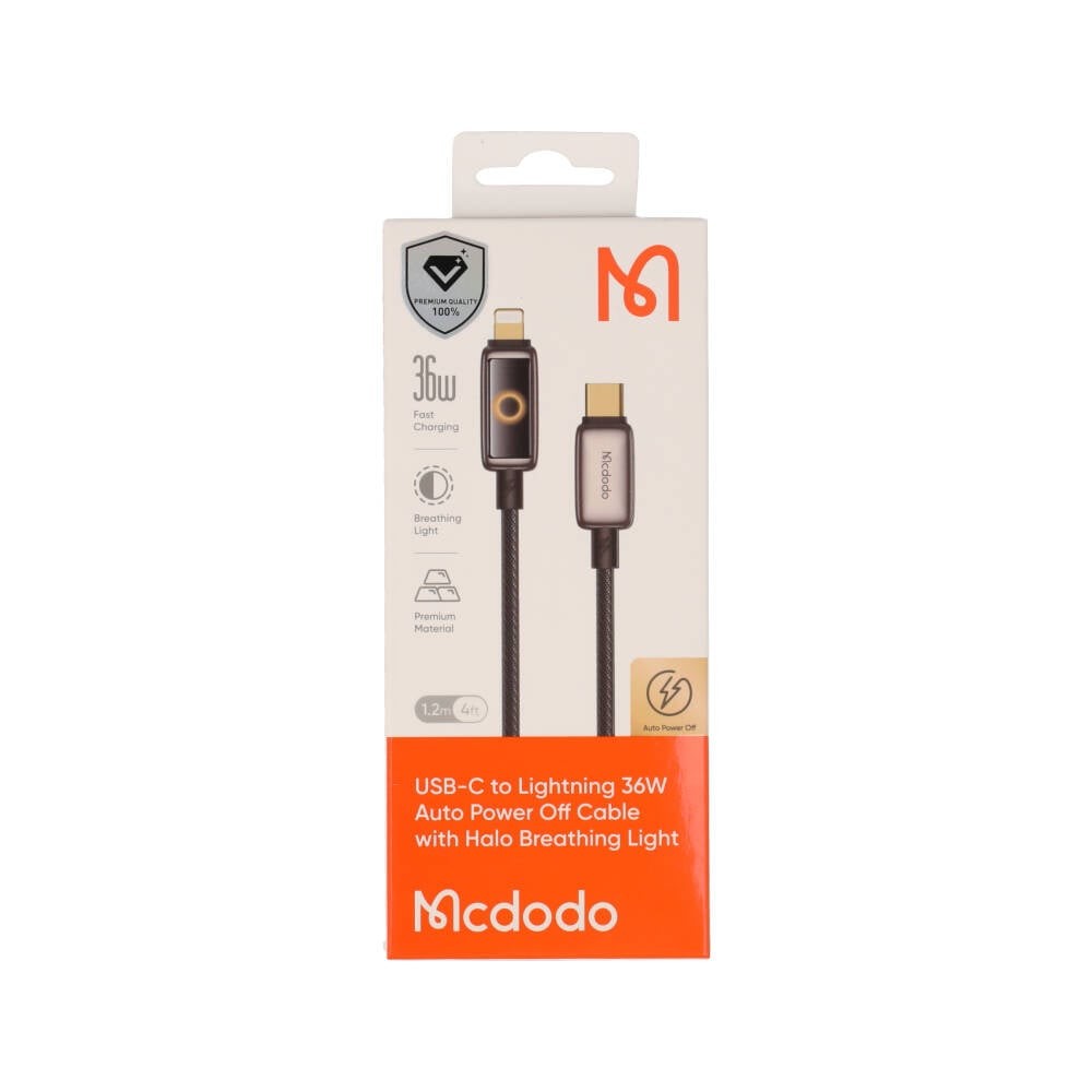 สายชาร์จ Mcdodo USB-C to Lightning Cable 36W Breathing Light LED Display & Data Sync 1.2M Black (CA-6670)