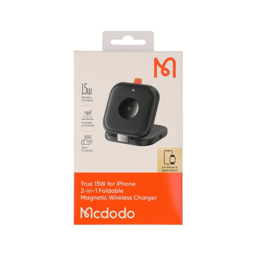 ที่ชาร์จไร้สาย Mcdodo 2in-1 Wireless Charger Foldable Magnetic Stand True 15W Black (CH-2160)