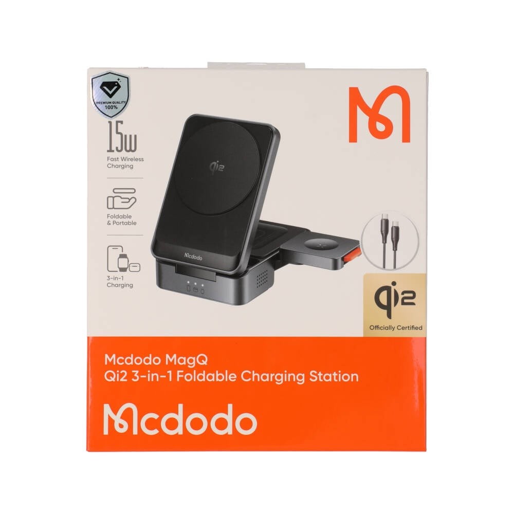 ที่ชาร์จไร้สาย MCDODO 3-in-1 Qi2 Wireless Charger Foldable Magnetic MagQ 15W Black (CH-5190)