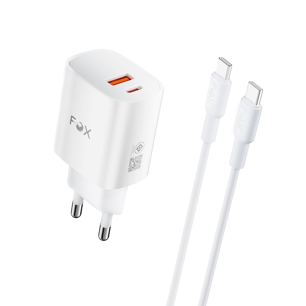 อะแดปเตอร์ FOX Wall USB Charger 1 USB-A (QC3.0A) / 1 USB-C (PD20W) + USB-C to USB-C Cable 1M. White (AP28)