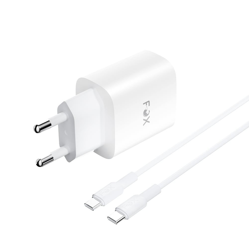 อะแดปเตอร์ FOX Wall USB Charger 1 USB-A (QC3.0A) / 1 USB-C (PD20W) + USB-C to USB-C Cable 1M. White (AP28)