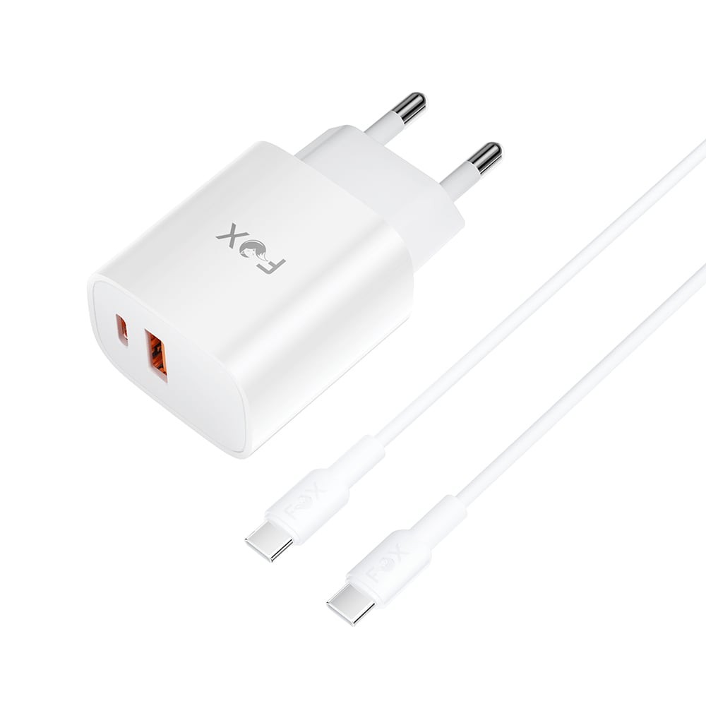 อะแดปเตอร์ FOX Wall USB Charger 1 USB-A (QC3.0A) / 1 USB-C (PD20W) + USB-C to USB-C Cable 1M. White (AP28)