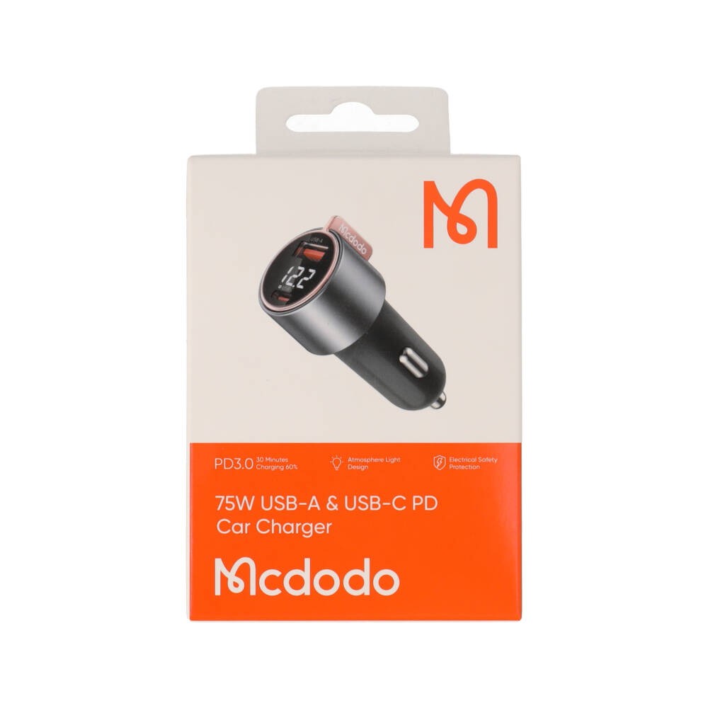 ที่ชาร์จแบตในรถ Mcdodo Car Charger 1 USB-A / 1 USB-C (PD75W) Black (CC-3690)