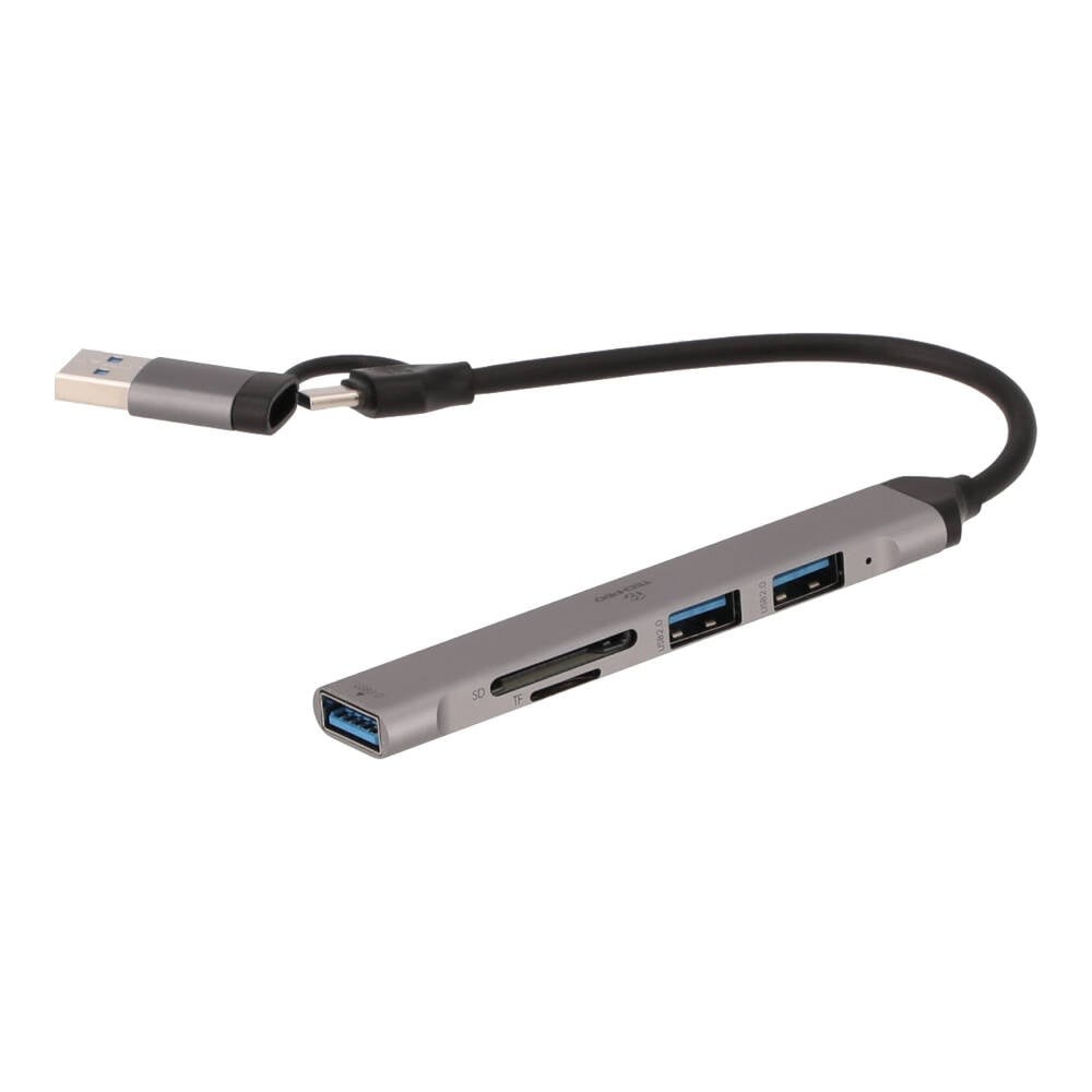 TECHPRO Port Hub 5-in-2 2xUSB 2.0/USB 3.0/Card reader SDTF Gray