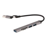TECHPRO Port Hub 5-in-2 2xUSB 2.0/USB 3.0/Card reader SDTF Gray