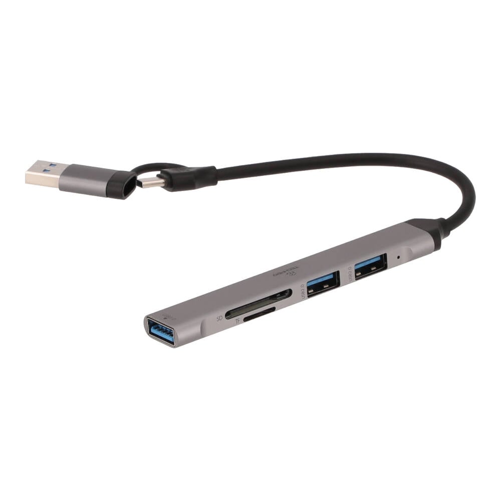TECHPRO Port Hub 5-in-2 2xUSB 2.0/USB 3.0/Card reader SDTF Gray