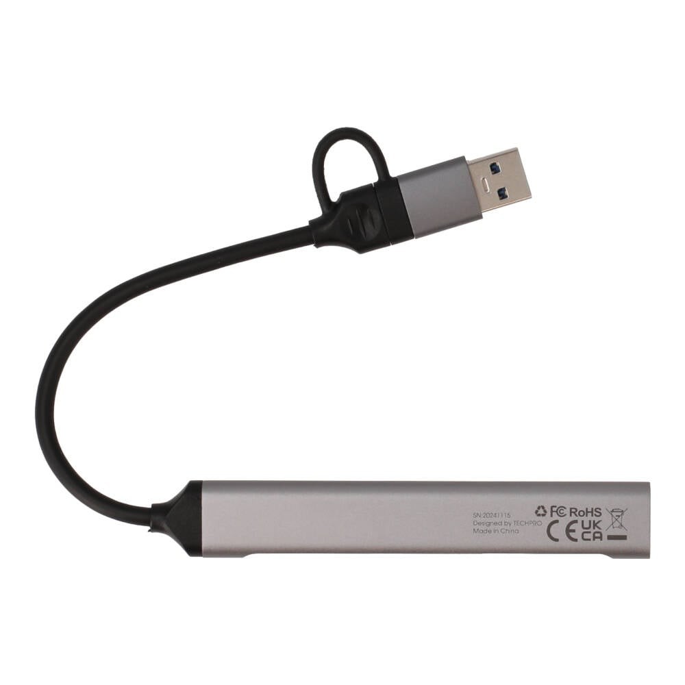 TECHPRO Port Hub 5-in-2 2xUSB 2.0/USB 3.0/Card reader SDTF Gray