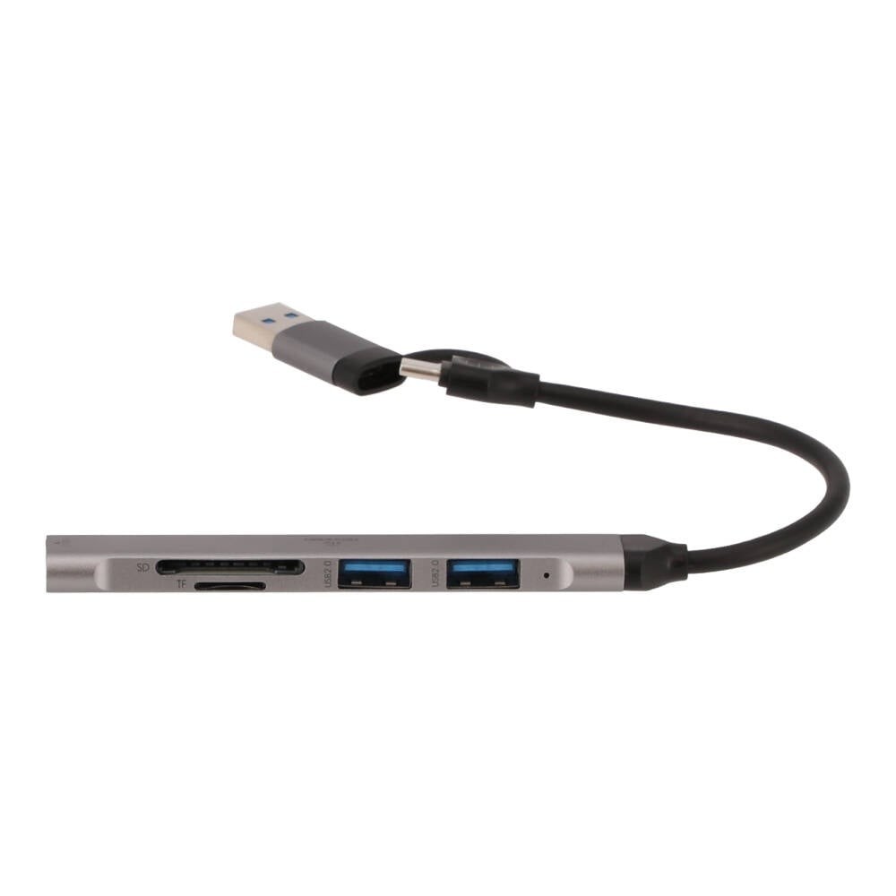 TECHPRO Port Hub 5-in-2 2xUSB 2.0/USB 3.0/Card reader SDTF Gray