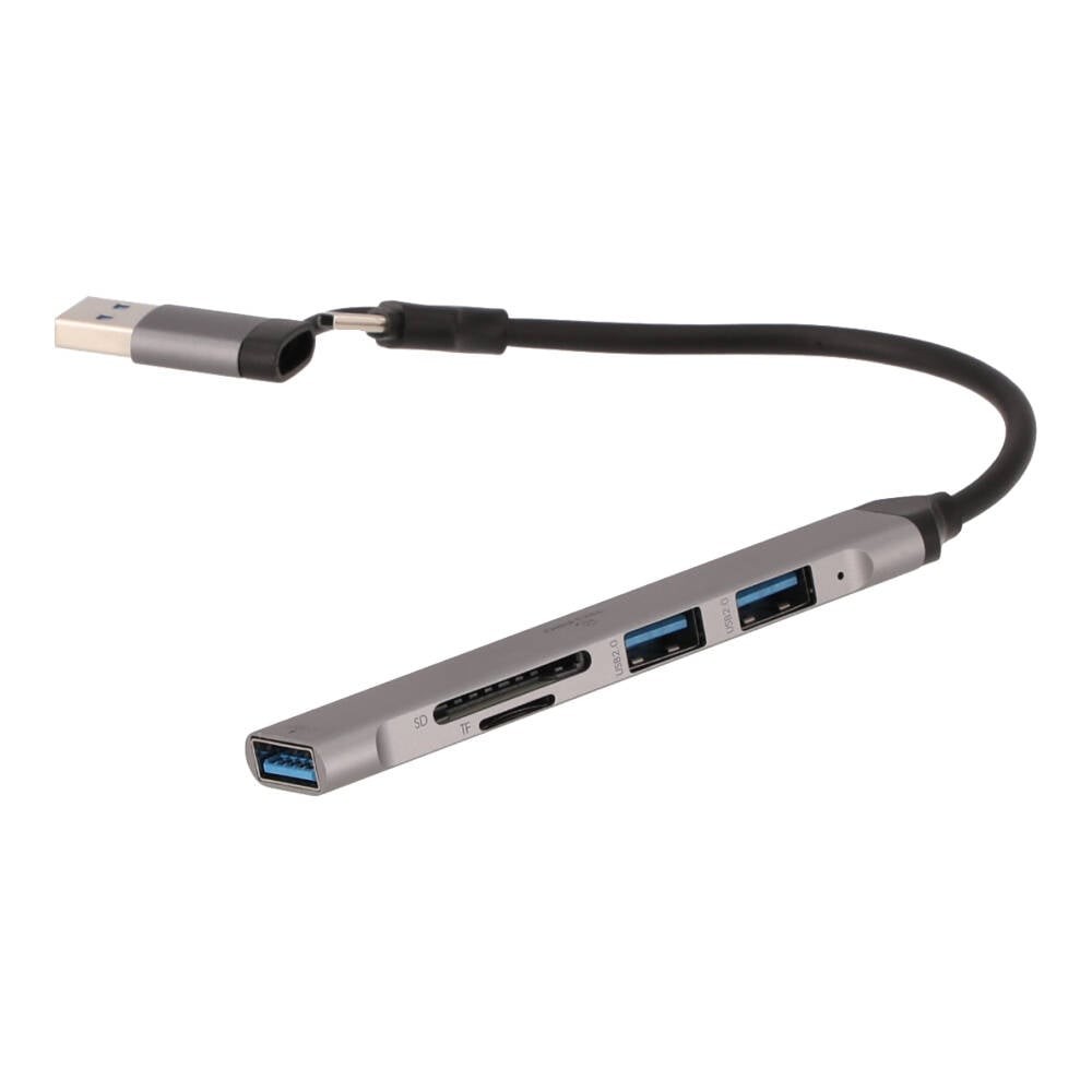 TECHPRO Port Hub 5-in-2 2xUSB 2.0/USB 3.0/Card reader SDTF Gray