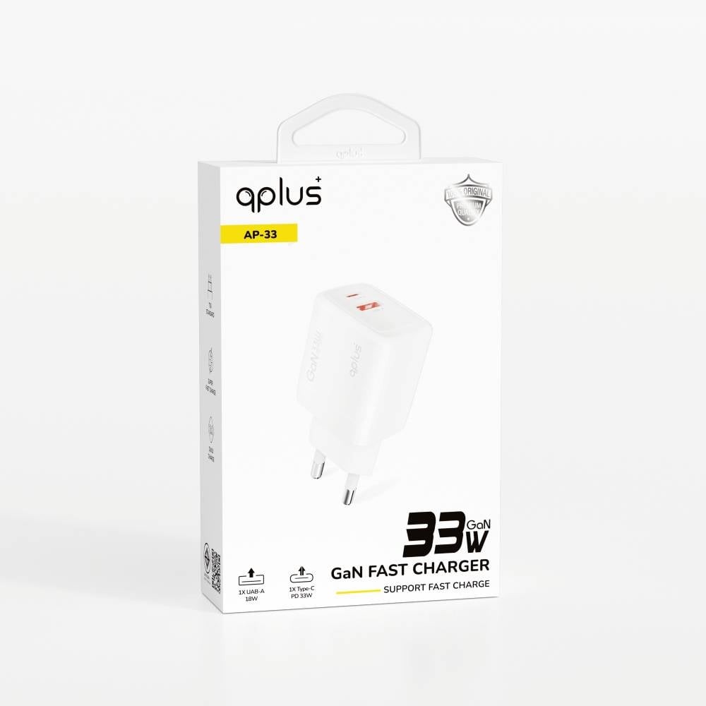 อะแดปเตอร์ QPLUS Wall Charger 1 USB-A / 1 USB-C 33W GaN AP33 White