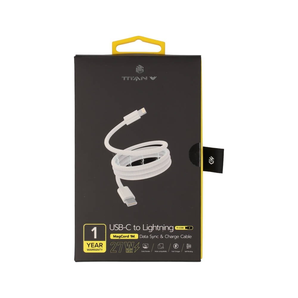 สายชาร์จ TITANV USB-C to Lightning MagCord Cable 27W Super Fast Charge 1M. Knitting White (TI-C08)