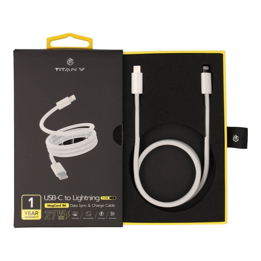 สายชาร์จ TITANV USB-C to Lightning MagCord Cable 27W Super Fast Charge 1M. Knitting White (TI-C08)