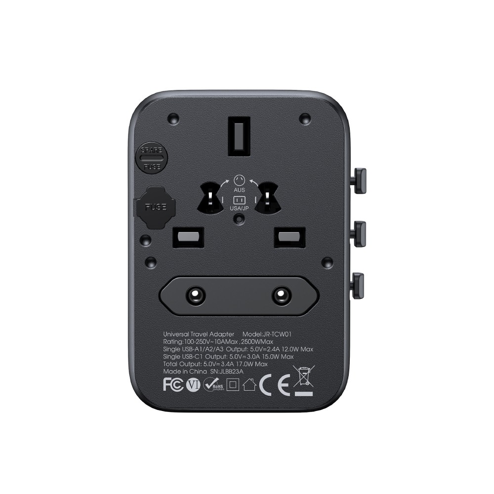 หัวแปลงปลั๊กไฟ JOYROOM Universal Travel Adapter 17W JR-TCW01 Black
