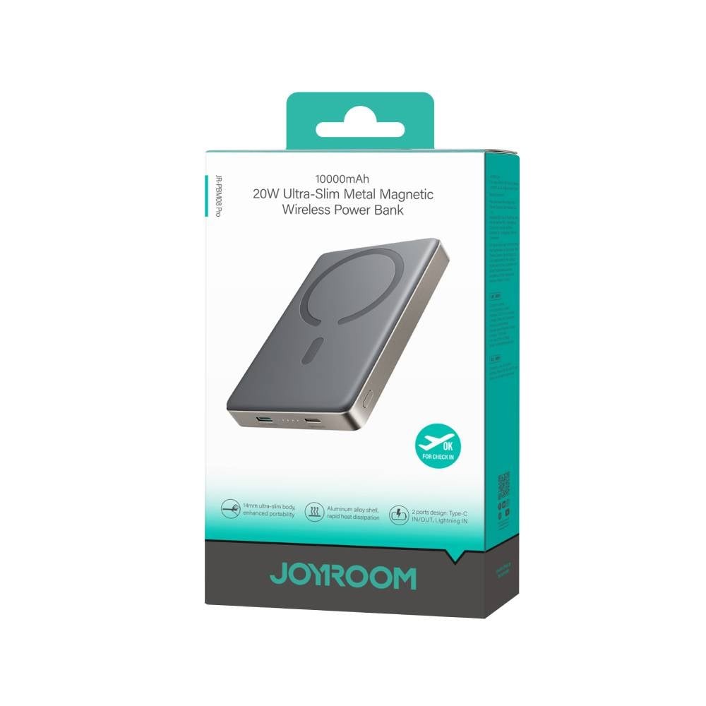 พาวเวอร์แบงค์ JOYROOM 10000mAh Ultra-Slim Metal Magnetic Wireless (JR-PBM08 Pro 20W) (CCC) Natural Titanium