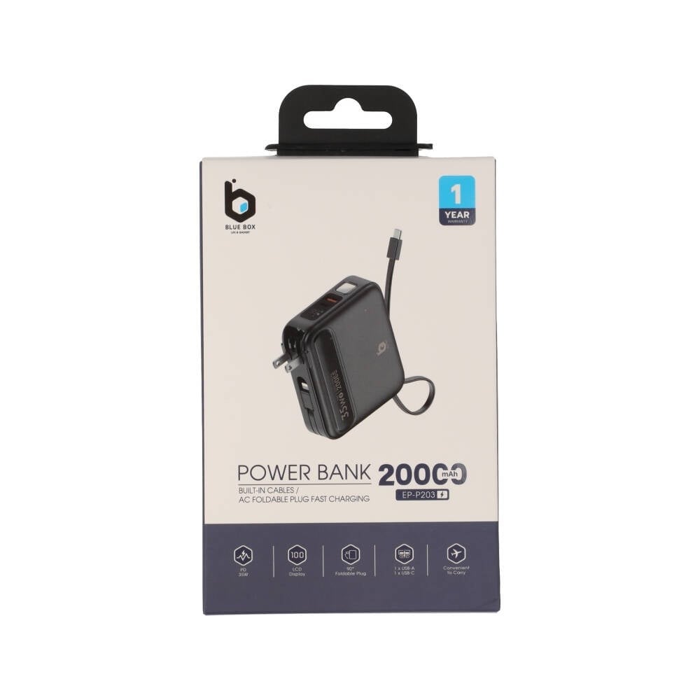 พาวเวอร์แบงค์ Blue Box 20000 mAh built-in Lightning/USB-C PD35W Black (EP-P203)(CCC)