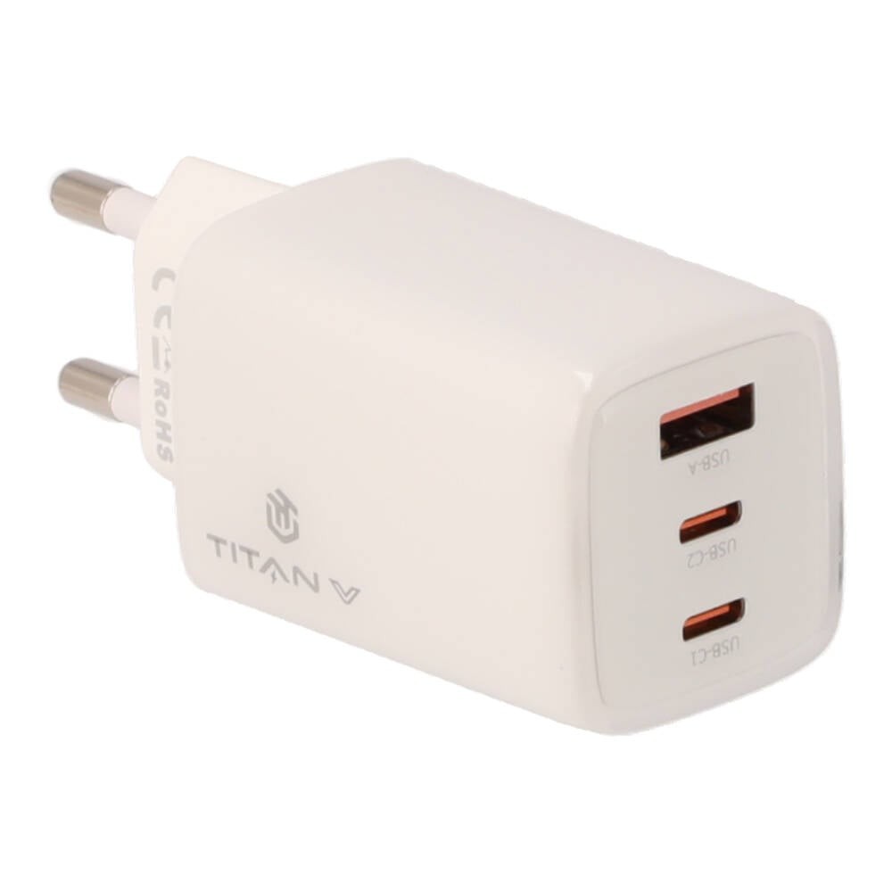 อะแดปเตอร์ TITANV Wall USB Charger 1 USB-A/2 USB-C (PD65W) HyperChare GaN White (TI-WC11)