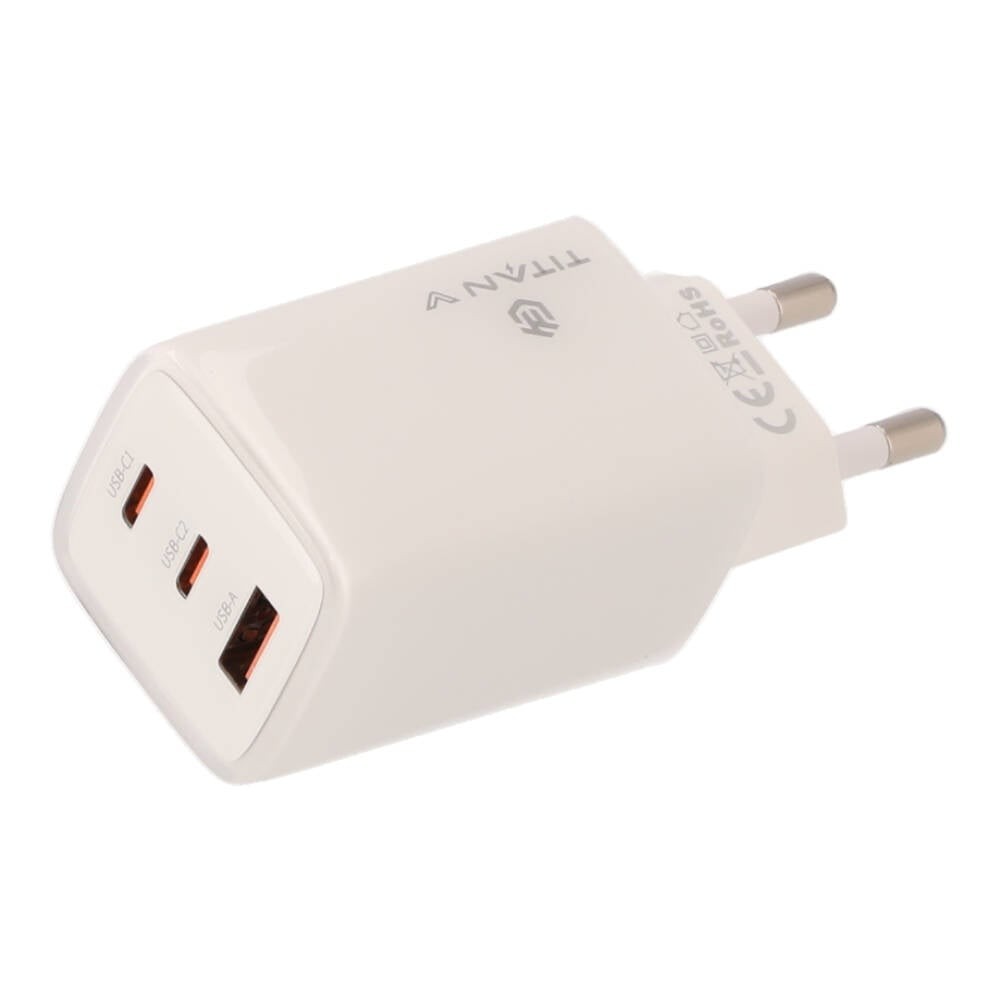 อะแดปเตอร์ TITANV Wall USB Charger 1 USB-A/2 USB-C (PD65W) HyperChare GaN White (TI-WC11)