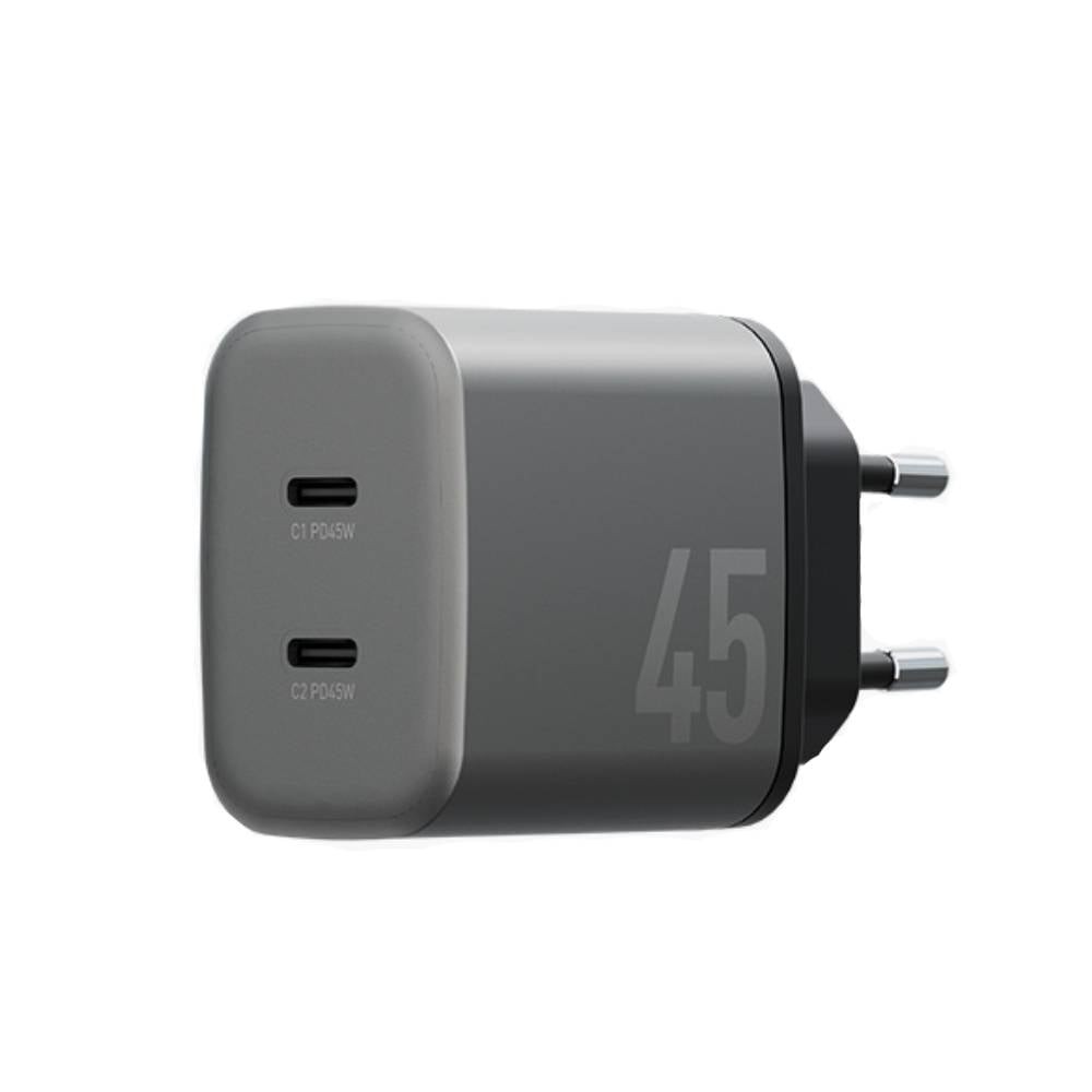 อะแดปเตอร์ ENERGEA Wall USB Charger 2 USB-C (PD45W) Ampcharge GaN45 Dual Gunmetal (TISI)