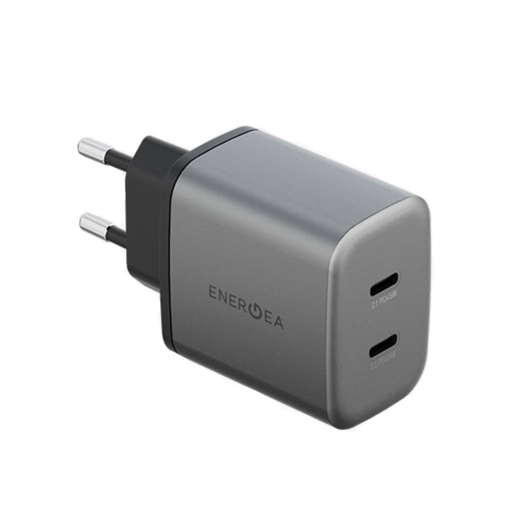 อะแดปเตอร์ ENERGEA Wall USB Charger 2 USB-C (PD45W) Ampcharge GaN45 Dual Gunmetal (TISI)