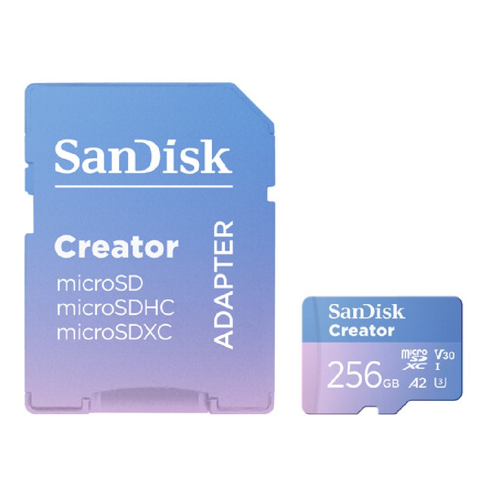 [ของแท้] เมมโมรี่การ์ด SanDisk Micro SDXC Creator Series 256GB A2 C10 190MB/s R with SD Adapter (SDSQXAV-256G-GN6MS)