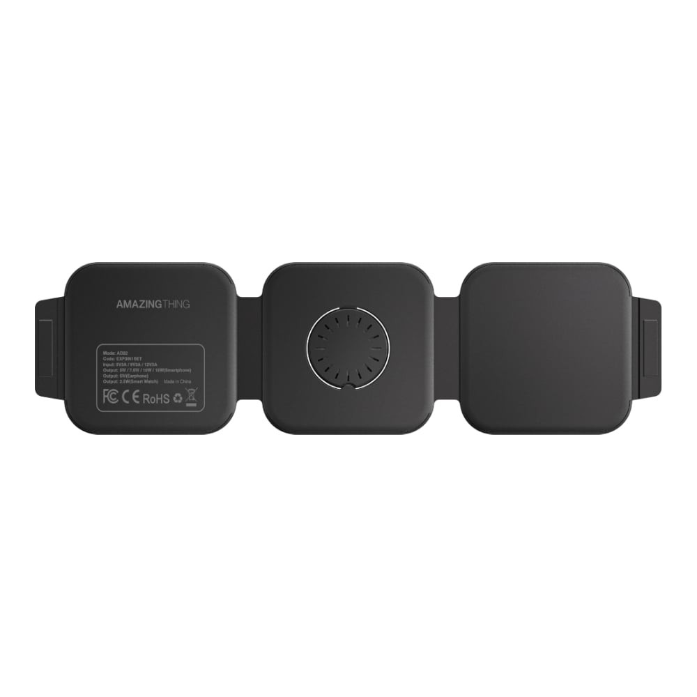 ที่ชาร์จไร้สาย AMAZINGthing 3-in-1 Qi2 Wireless Charger Foldable Magnetic Pad 15W Thunder Trifold Black