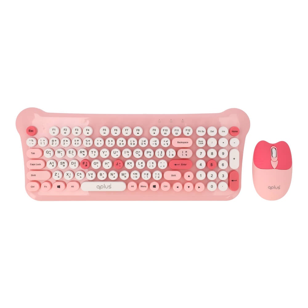 เมาส์และคีย์บอร์ดไร้สาย QPLUS QW05 Pink (TH/EN)