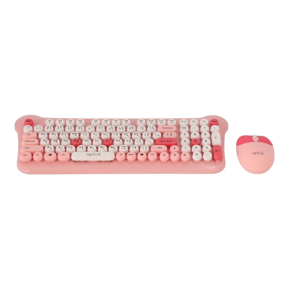 เมาส์และคีย์บอร์ดไร้สาย QPLUS QW05 Pink (TH/EN)
