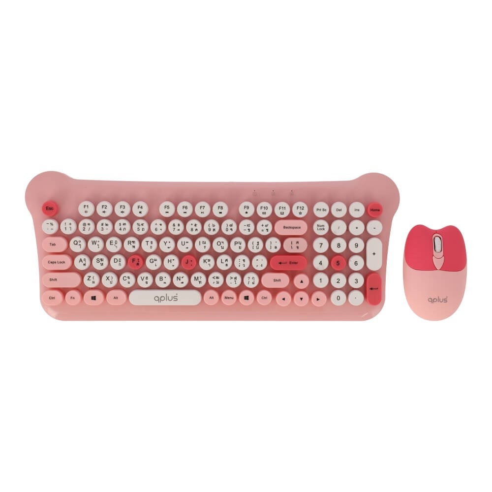 เมาส์และคีย์บอร์ดไร้สาย QPLUS QW05 Pink (TH/EN)