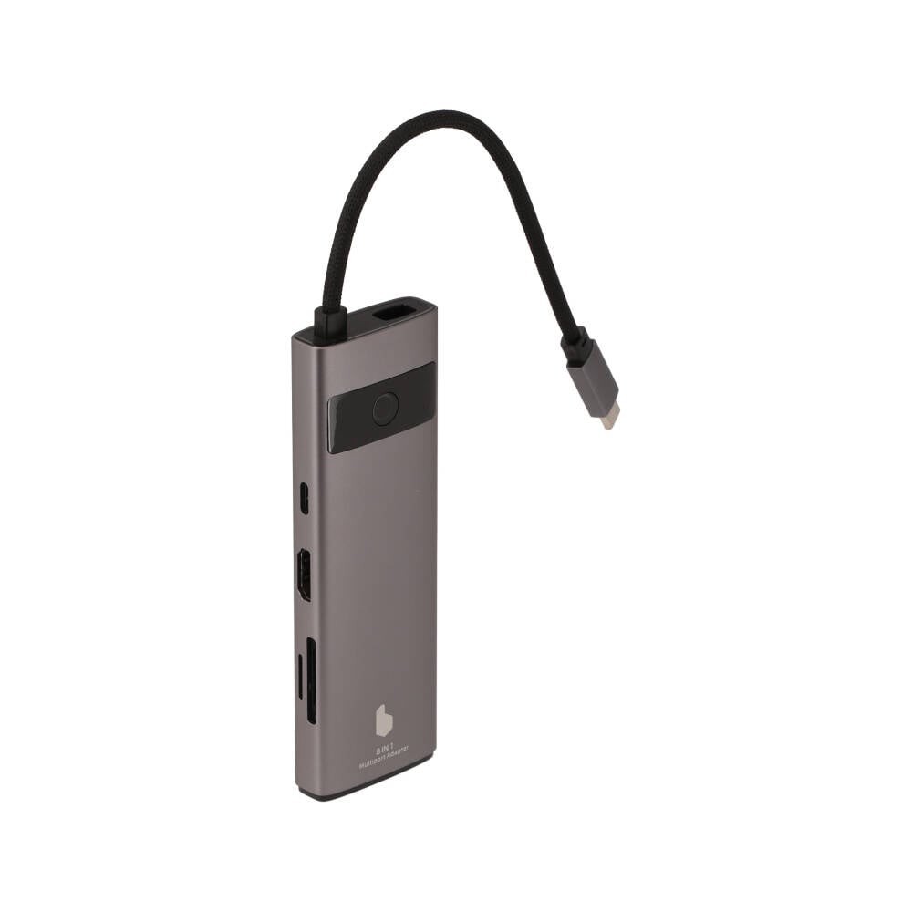 Blue Box Port Hub USB Type-C 8-in-1 Multifunction Converter with Screen On/Off button Grey