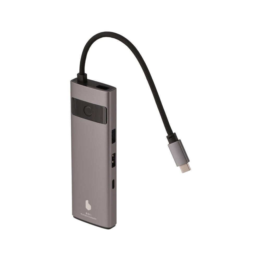Blue Box Port Hub USB Type-C 8-in-1 Multifunction Converter with Screen On/Off button Grey