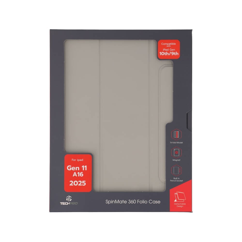 เคส TECHPRO iPad Gen 10/11th Tri-fold Model SpinMate 360 Light Grey